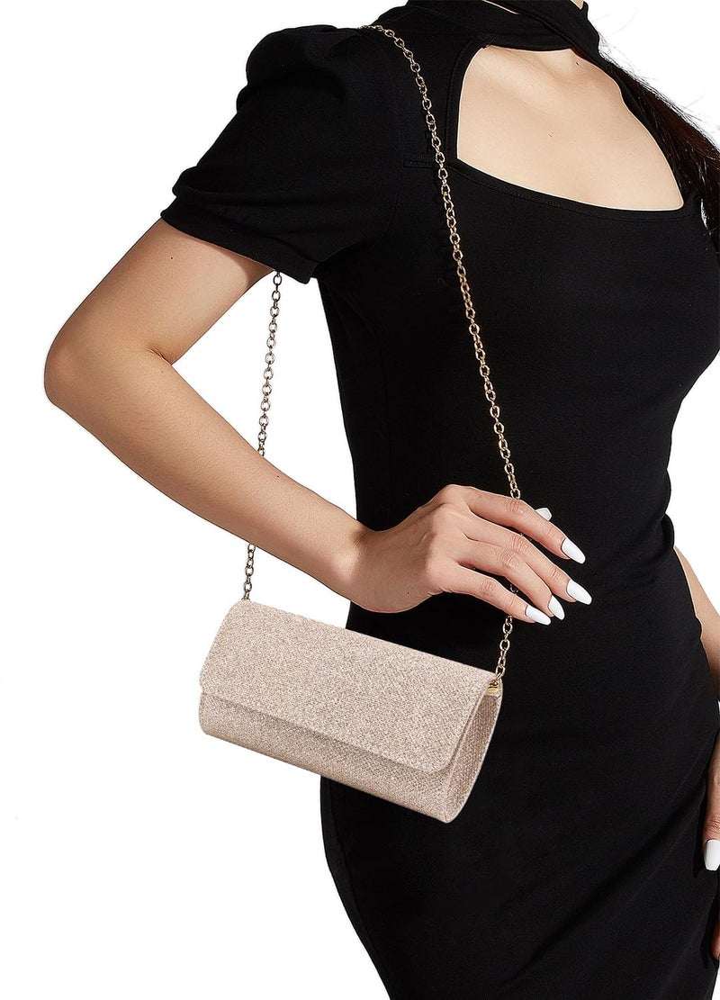 Naimo Flap Dazzling Small Clutch Bag Evening Bag With Detachable Chain (Champagne) - Image 4